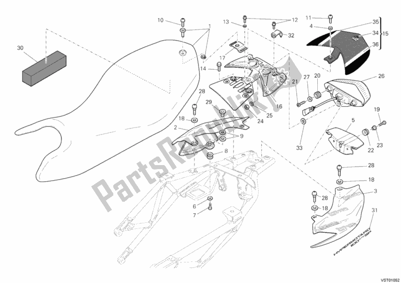 Todas as partes de Assento do Ducati Hypermotard 1100 EVO SP USA 2012